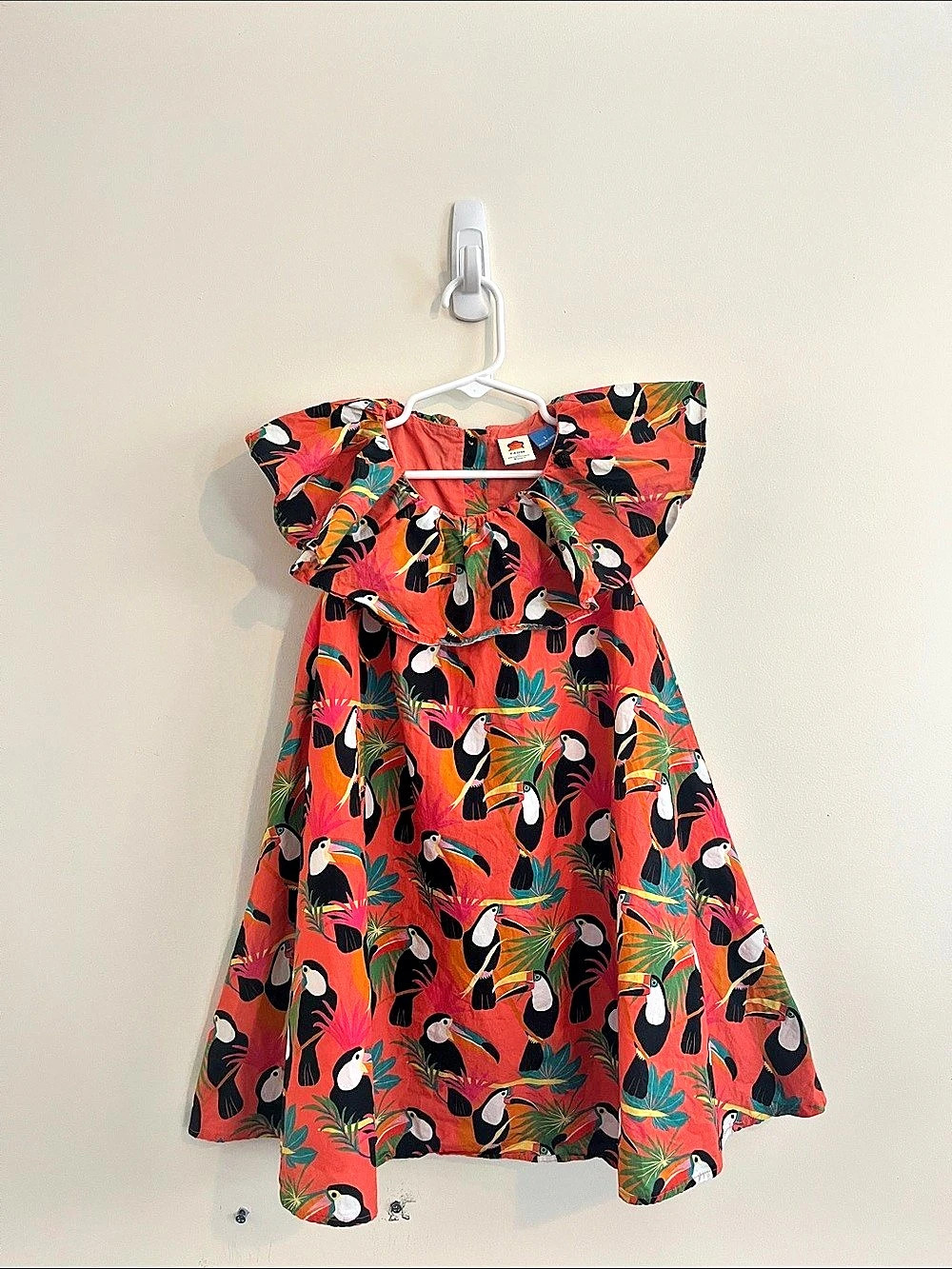 Farm Rio Toucan Dress Ruffle Kids Girls 3 Colorful Tropical Vacation